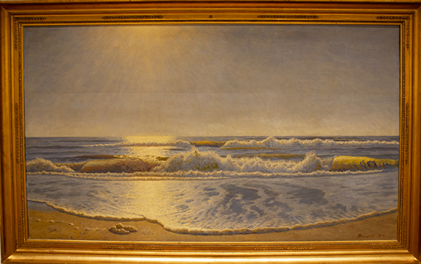 foto af Skovgaard maleri med strand i solnedgang