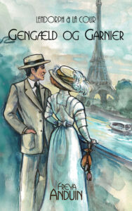 Forsiden til Gengæld og Garnier. Anna og Christian står ved Seinen og ser over på Eiffeltårnet