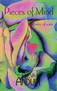 Forsiden til digtsamlingen Pieces of Mind. Manipuleret foto af en rose, så den ligner et klovneansigt