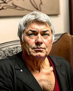 AI billede af mig - som mand med gråt hår og måtte på brystet. det var ikke intentionen