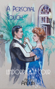 Forsiden til A Personal Touch. Anna og Christian til bal. Hun i en blå kjole der ligner en stjernestrøet nattehimmel